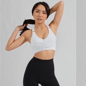 BuffBunny White Cross-Front Sports Bra